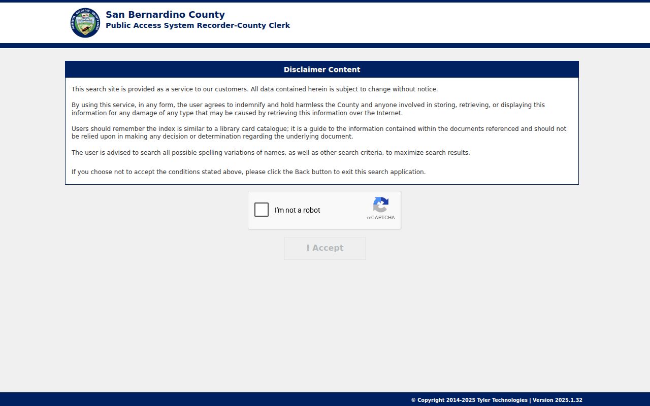 Rancho Cucamonga people search in the San Bernardino Recorder index