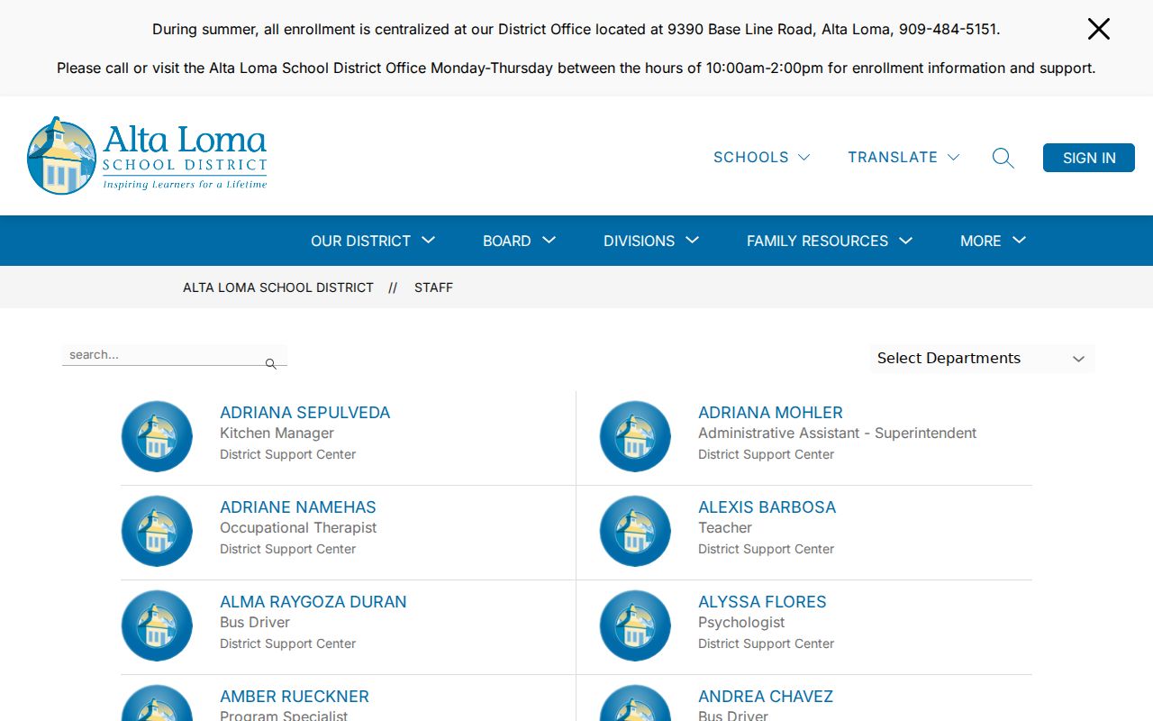 Rancho Cucamonga people directories Alta Loma staff search