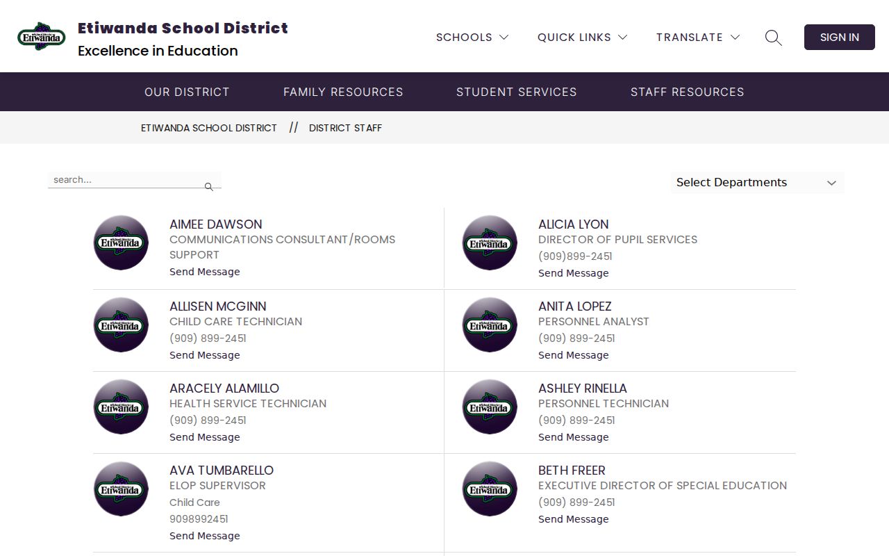 Rancho Cucamonga people directories Etiwanda school staff listings
