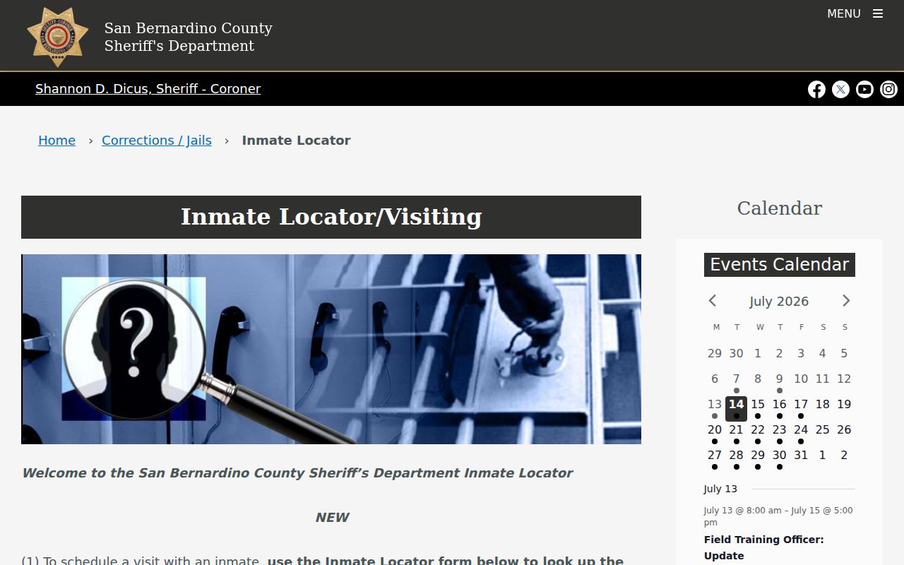 Rancho Cucamonga public records county inmate locator entry page