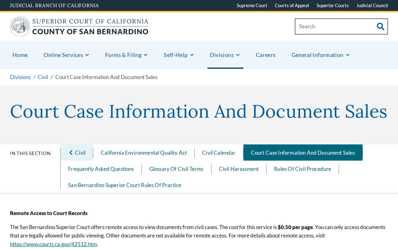 Rancho Cucamonga public records court civil document sales page