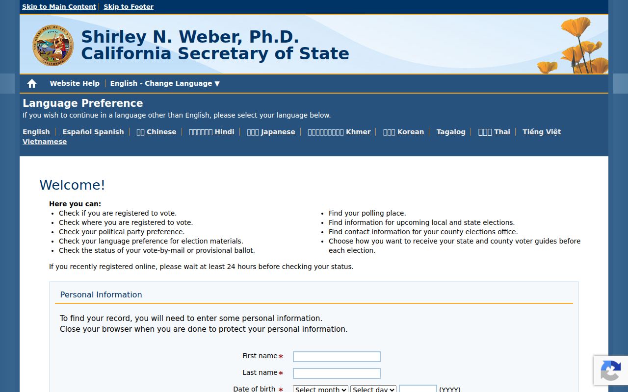 Rancho Cucamonga voter registration records My Voter Status lookup